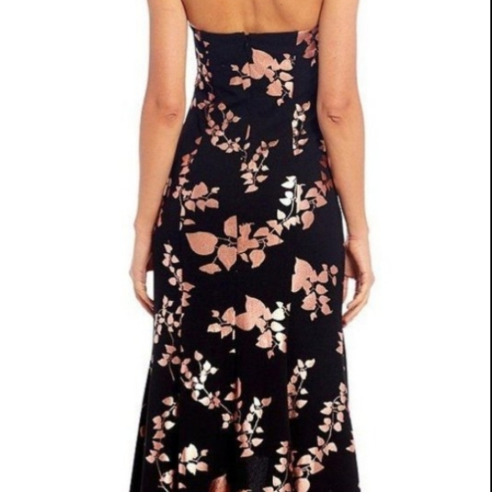 Badgley Mischka Black Dress with Rose Gold Floral Print - Picture 2 of 10